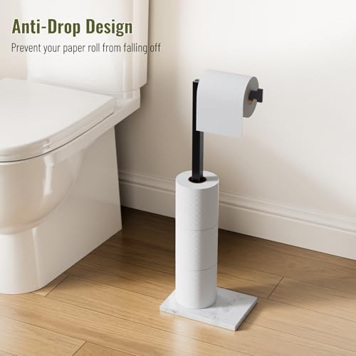 Matte Black Freestanding Toilet Paper Holder with Marble Base Stand - Image 4