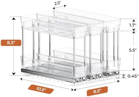Mystozer Pull Out Spice Rack Organizer for Cabinet, Slide Out Spice Racks Organizer, Easy to Install Spice Cabinet Organizers, 8.5''Wx10.5''Dx8.3''H, 3 Drawers - 2 Tiers (Clear) - Image 3