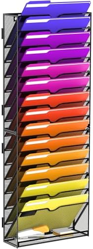 15-Tier Wall File Organizer and Hanging File Organizer with Base, Black by JMHUD