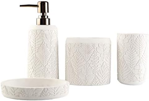 Hymmah Bathroom Accessories Set,Toothbrush Holder,Farmhouse Decor,4 Pcs Resin Gift Apartment Necessities, Contain Toothbrush Cup,Soap Dispenser & Dish,Tumbler by Hymmah