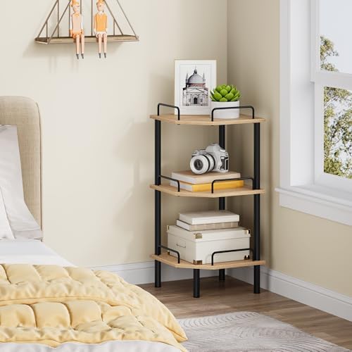Tajsoon 3 Tier Corner Shelf Stand, Standing Corner Shelf Unit, Natural - Image 2