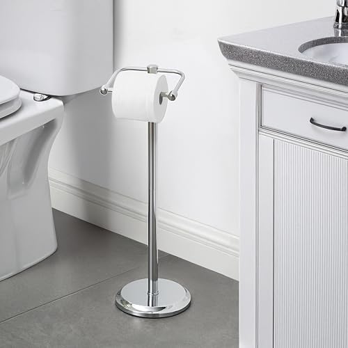 SunnyPoint Free Standing Toilet Paper Holder with Weighted Base, Bathroom Tissue Roll Stand, Holds Jumbo & Standard Rolls, Freestanding Toilet Paper Stand for Bathroom, Compact Storage Organizer (CH) - Image 4
