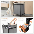120L Laundry Sorter 2 Section, Rolling Laundry Basket with Wheels ＆ Lid - Image 3