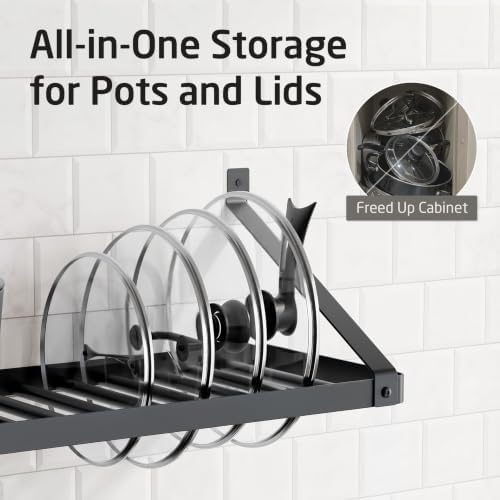 KES 75 lb High-Capacity Pot Rack Wall Mounted with Pot Lid Holder 34 Inch - Image 6
