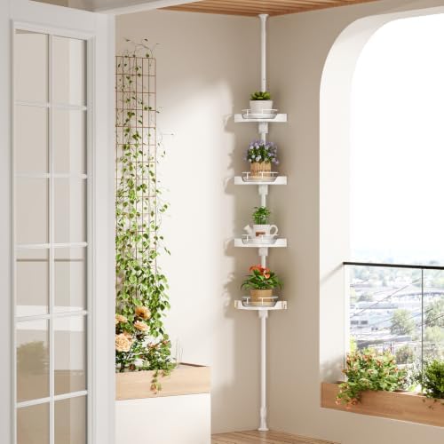 360° Rotating Tension Pole Caddy – 4-Tier Corner Shower Organizer, Height Adjustable 33"–124", Space-Saving for Bathroom, Kitchen Counter, Cabinet Gaps & Bathtub (white) - Image 4