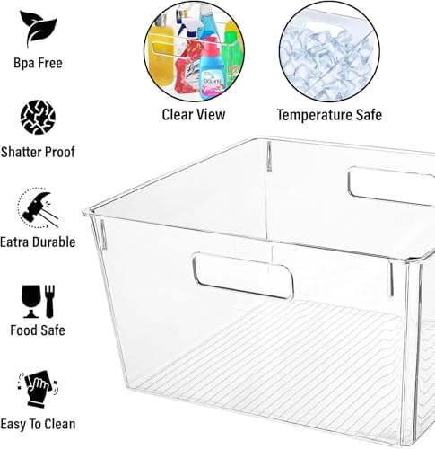 Extra Large Clear Plastic Storage Bins, Perfect for Kitchen Organization or Pantry Organization and Storage, Laundry Room, Fridge, Freezer Organizer Plastic Storage Containers for Organizing - Image 3