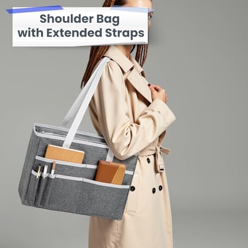 File Organizer Box, Portable Tote Bag Hanging Filing Box Desktop File Folder Document Storage Organizer with Pockets and Handles - Image 5