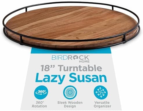 BIRDROCK HOME 18” Wooden Lazy Susan - Espresso - Iron Edges - Table Top Turntable - Cabinet or Pantry Organizer - Decorative Spice Rack Medicine Cleaning Spinning Table - Wood by BIRDROCKHOME