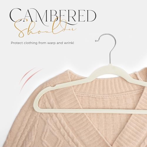 HOUSE DAY Premium Velvet Hangers 50 Pack Ivory, Non-Slip Flocked Felt Hangers, Sturdy Clothes Hanger with 360° Rotatable Hook, Heavy Duty Durable Slim Coat Hanger for Closet Space Saving - Image 6