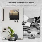 Nekon Mail Organizer with Drawer for Wall, Wooden Key Holder, Black - Image 7