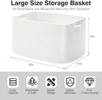ICERZCZ Large Rectangle Blanket Basket, Large Storage Basket, Cotton Rope Woven Baskets for Storage with Handles, Toy Baskets for Baby Nursery Living Room Bedroom, 22”x17”x12”, White, 75L - Image 3