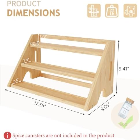 Bamboo Spice Rack Organizer -3-Tier Spice Rack for Countertop,Cabinet Spice Rack Organizer for 24 Spice Jars(4oz)，Step Shelf (yellow) - Image 2