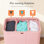 Lifewit 185L 3 Section Laundry Hamper with Lid, Laundry Basket, Pink - Image 3