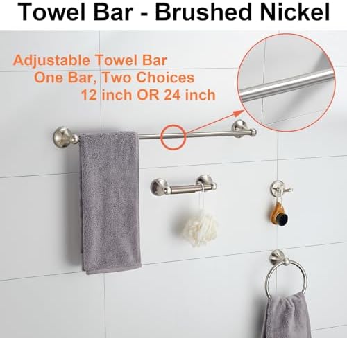 BGL Bathroom Accessory Set, Brushed Nickel Adjustable Expandable Towel Bar 4-Piece Bathroom Hardware Set Wall Mounted - Image 2