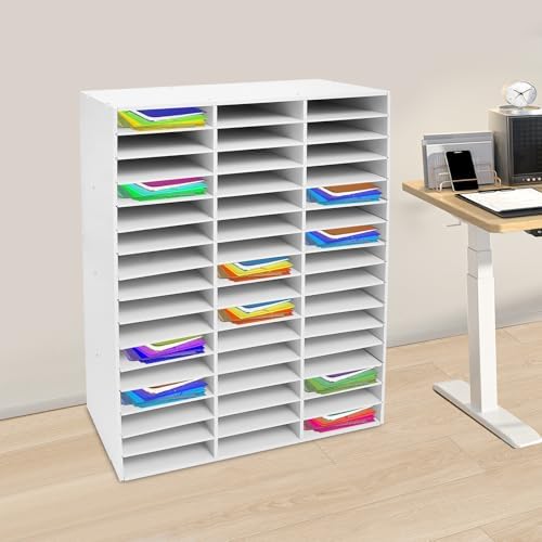 PVC Literature Organizer with 48 Compartments, Student Mailbox for Classroom, Desktop Paper Organizer for Office Home School, Mail Sorter with Adjustable Shelves, White - Image 2