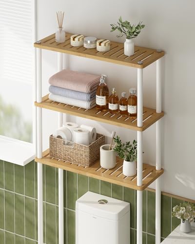 LiSHELF Bamboo Over The Toilet Storage Shelf 3-Tier Bathroom Organizer Rack Freestanding Above Toilet Shelves Space Saver for Small Bathroom, Laundry, White - Image 3