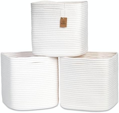 NaturalCozy 13 Inch Cube Storage Bins Cotton Rope Woven Baskets for Organizing 3-Pack | 13 x 13 Storage Cubes | Fabric Square Storage Baskets for Shelves Organizer, Kids Toy Bins, Closet Baby Nursery by NaturalCozy