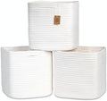 NaturalCozy 13 Inch Cube Storage Bins Cotton Rope Woven Baskets for Organizing 3-Pack | 13 x 13 Storage Cubes | Fabric Square Storage Baskets for Shelves Organizer, Kids Toy Bins, Closet Baby Nursery by NaturalCozy