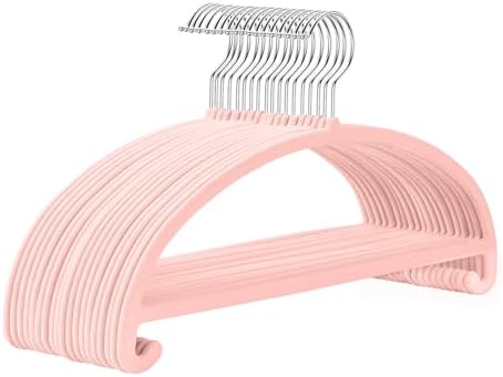 MIZGI 50 Pack Blush Pink Velvet Hangers - No Shoulder Bumps, Heavy Duty Non-Slip Chrome Hooks for Jackets, Coats, Pants by MIZGI