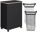efluky Double Laundry Hamper with Wheels, Divided Laundry Hamper with Removable Bags, 2 Section Dirty Clothes Basket with Handles for Bathroom, Bedroom & Laundry Room, 160L Dark Black by efluky