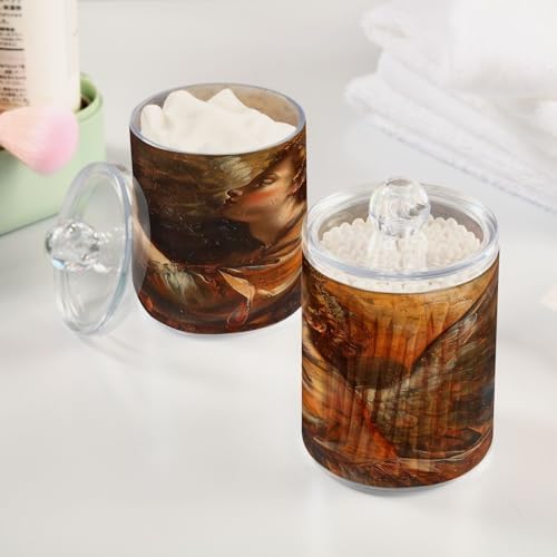 4 Pack Qtip Holder Dispenser with Lids, Angel Prayer Painting Plastic Storage Containers,Bathroom Canisters Organizer for Cotton Ball, Cotton Swab, Cotton Round Pads, Floss 21218383 - Image 4