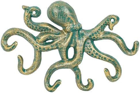Sungmor Cast Iron Key Holder for Wall, Green Octopus Hanger with 6 Hooks, by Sungmor