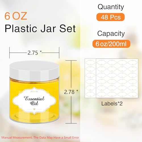 PeacePeo 6 OZ Plastic Jars with White Lids, 48 Pcs Slime Containers - Image 2