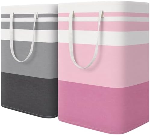 HomeHacks 2 Pack Laundry Baskets, Laundry Hampers Bags (Grey+Pink 75L) by HomeHacks