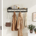 BAMEOS Wall Hooks with Shelf 35 Inch Length Entryway Hanging Shelf Wood Coat Hooks Wall-Mounted Coat Hook Rack with 7 Dual Hooks for Bathroom, Living Room, Bedroom (Black) - Image 7