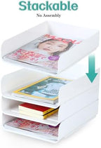 (4pcs Pack) HKeeper Stackable Paper Trays,Letter Tray Organizer,Office Desktop Organizer,A4 Paper Holder,Supplies Magazine,File Documents,Receipts（White,Regular） - Image 5