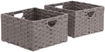 Seville Classics Premium Handwoven Portable Laundry Bin Basket with Carrying Handles, Household Storage for Clothes, Linens, Sheets, Gray, Rectangular (2-Pack) by Unknown