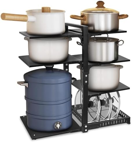 Pot Rack Organizers：CASONNIK 6+1-Tier Adjustable Heavy Duty Pan Organizer for Cabinet ，Multiple Use Modes，Pot Rack & Pan Rack for Kitchen Counter and Cabinet by CASONNIK