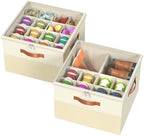Shoe Organizer for Closet,2 Pack Foldable Shoe Storage Organizer Box Bin with Adjustable Dividers and Clear Cover, Fits up to 16-32 Pairs（Beige） by FIKSG