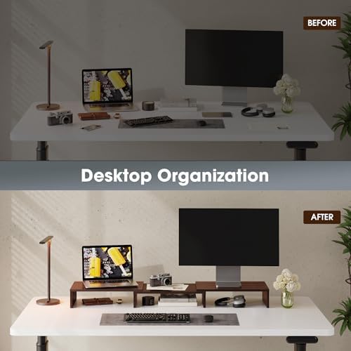 FITUEYES Dual Monitor Stand Riser, Adjustable Length and Angle, Brown - Image 4