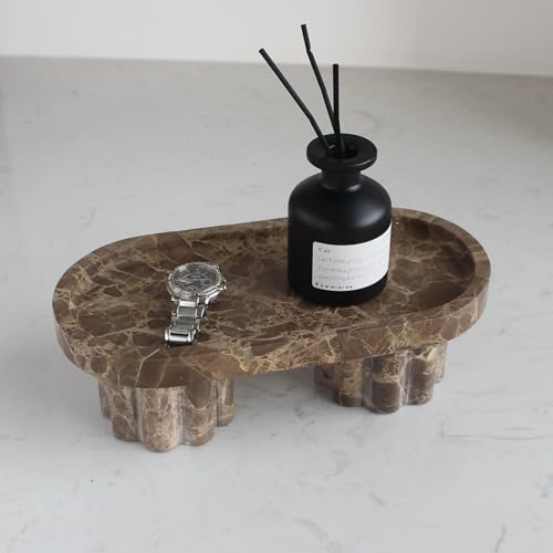 Natural Travertine Marble Oval Tray with 2 Legs, 10" Vanity Decorative Tray for Countertop Organizer, Catchall Tray for Perfume, Candles, Jewelry Dish - Image 3