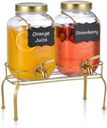 1 Gallon Glass Drink Dispenser Set of 2 – Drink Dispensers for Parties, Beverage Dispenser with Stand & 100% Leakproof Spigot, Ideal for Lemonade, Juice, Laundry Detergent Dispenser by Edycur