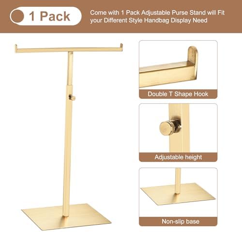 uxcell Purse Display Stand T Shaped Metal Adjustable Handbag Rack Double Hook Holder Necklace Organizer for Home Boutique Store - Gold - Image 4