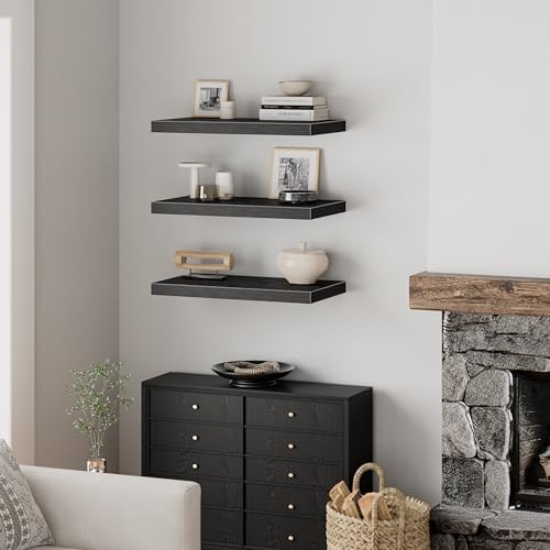 QEEIG 12" Deep Floating Shelves for Wall (Black, Set of 3, 23.6" x 12") - Image 4