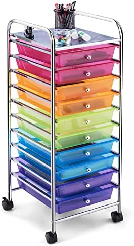 COSTWAY 10-Drawer Rolling Storage Cart, Utility Mobile Trolley by COSTWAY