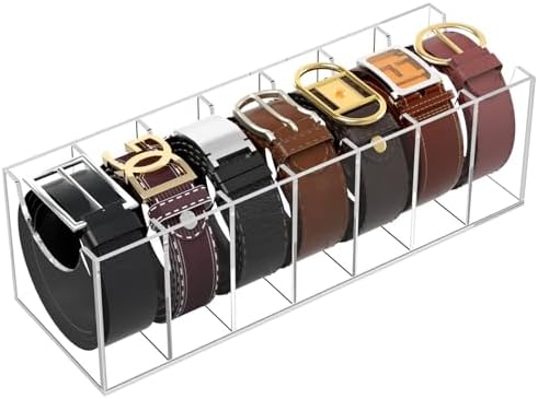 NIUBEE Belt Organizer for Closet, Acrylic Belt Box, Belt Storage, 7 Grids by NIUBEE