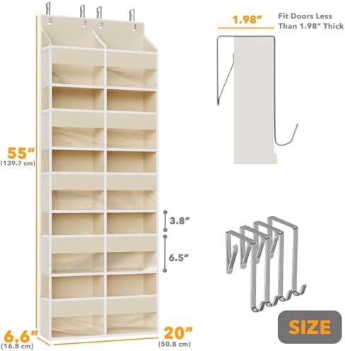 SpaceAid Extra Large Over The Door Organizer with 10 Large Pockets and 10 Mesh Side Pockets, 5 Layers Door Organizer Hanging with Clear Window for Bedroom, Bathroom, Pantry and Nursery, Beige - Image 2