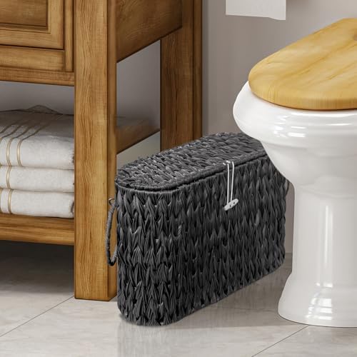 Coeusy Toilet Paper Basket with Lid, Wicker Basket for Bathroom Organizer - Image 2