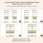 Closet System, 4-8 FT Closet Organizer with 3 Wood Drawers & Glass Top, Oak - Image 2