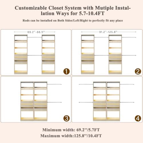 Closet System, 4-8 FT Closet Organizer with 3 Wood Drawers & Glass Top, Oak - Image 2