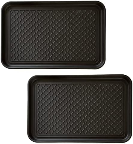 All-Weather Boot Tray 2-Pack - Water-Resistant Plastic Mud Pans, Pet Food Mats, and Outdoor or Indoor Shoe Mat for Entryway by Stalwart (Black) by Stalwart