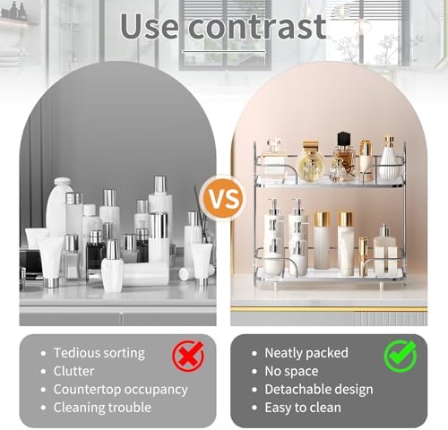 2 Tier Corner Bathroom Counter Organizer, Cosmetic Skincare ，Bathroom Countertop Perfume Tray Vanity, Kitchen Spice Corner Storage Shelf - Image 2
