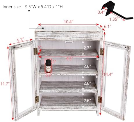 Ikee Design Wooden Countertop Storage Cabinet. Customizable Organizer with Adjustable Shelves, Glass Window Door and Removable Metal Hook. Perfect for Kitchen, Vanity, or Bathroom. Antique White - Image 3