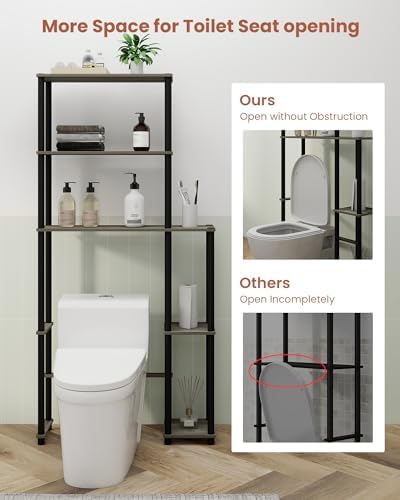 Over Toilet Shelf Organizer, 5-Tier Toilet Storage Rack with Side Racks Over The Toilet Stand for Bathroom Balcony Laundry, Grey/Black - Image 5
