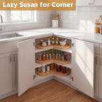 Leinuosen 3 Pcs 28 Inch Banded Pine Wood Full Kidney Shaped Lazy Susan for Corner Base Cabinets with Steel Swivel Bearing for Kitchen Turntables Pantry Spice Can Storage, Not Include Metal Rod - Image 5