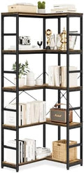 NUMENN 5-Tier Corner Bookshelf, 27"L*23"W*66''H L-Shaped Bookcase, Vintage by NUMENN